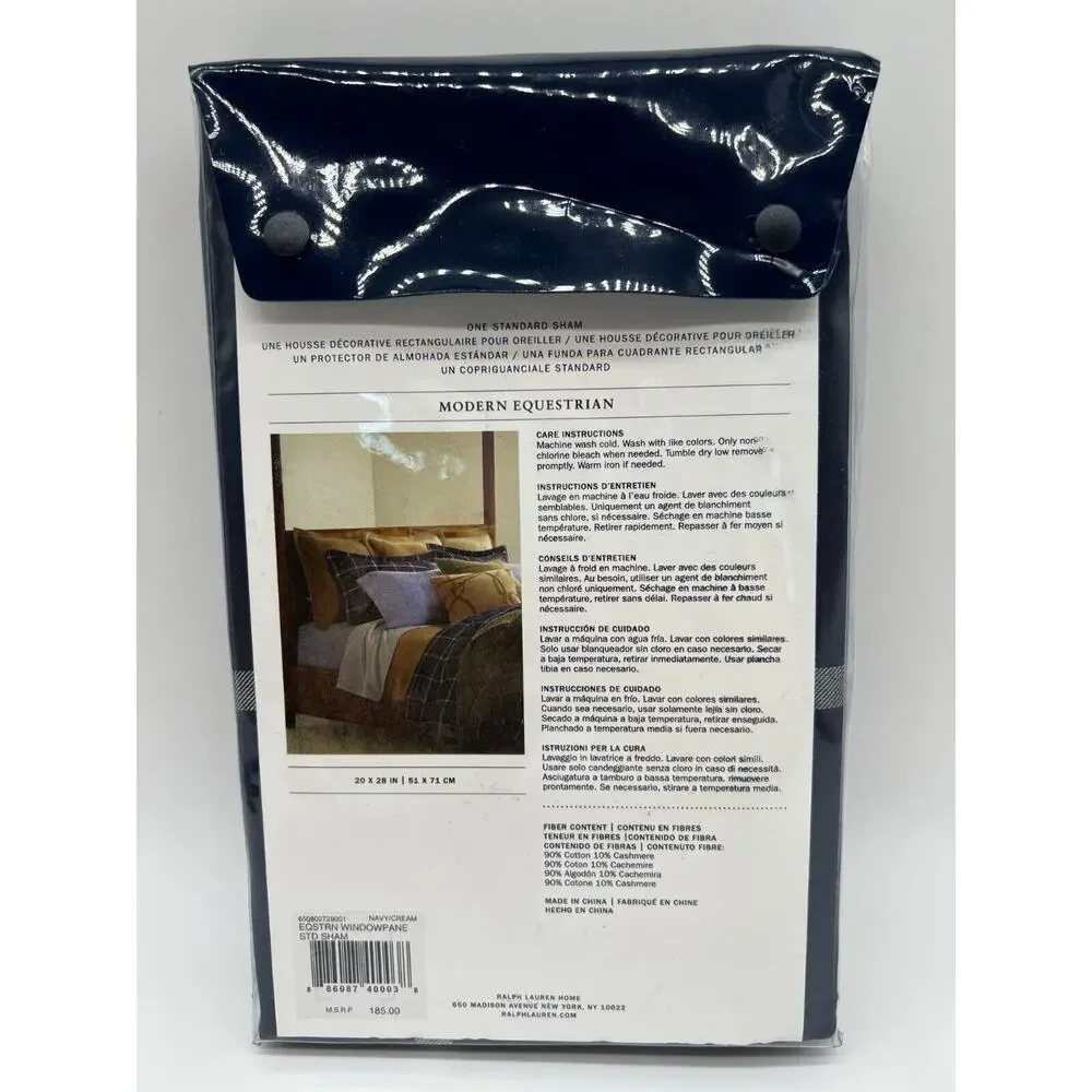 Ralph Lauren Home Equestrian Windowpane Sham Navy Standard Sham NEW $185*
